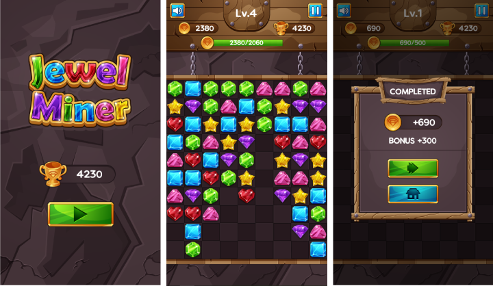 Jewel Miner - HTML5 Puzzle Game (Phaser 3) - 1
